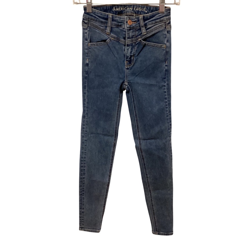 American Eagle Super Hi Rise Jeggings Blue Wash‎ Stretch Skinny Womens Size